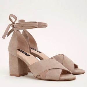 TORRID Genuine Suede Taupe Wrap Block Heels size 10.5W